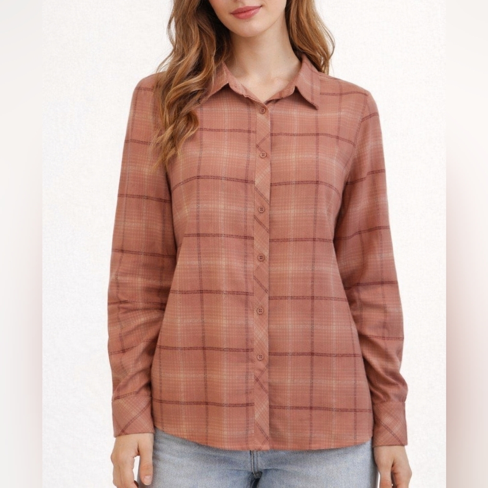 C.E. SCHMIDT Dusty Pink Flannel Plaid Button Down Long Sleeve Shirt